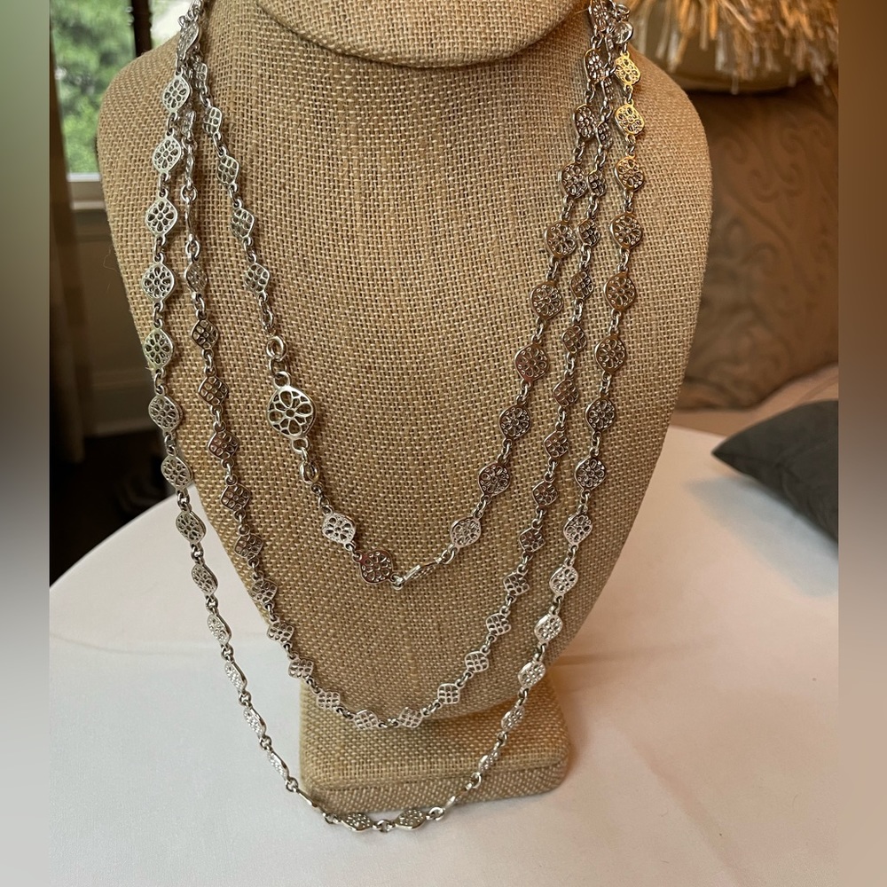 STELLA & DOT Devon 68" Silver Filigree Layering Chain Link Necklace
